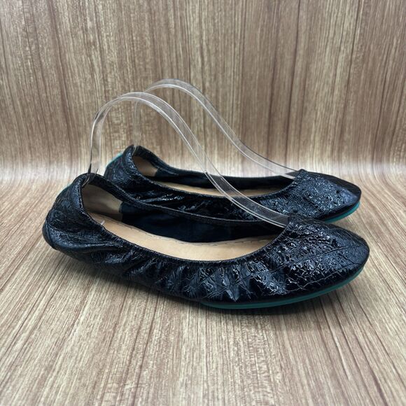 Tieks by Gavrieli Women Size 10 Foldable Ballet Flats Obsidian Black Croc Patent - Picture 1 of 16